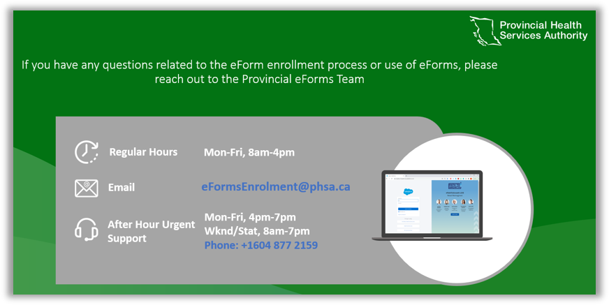 PHSA image for eform enrollment instructions