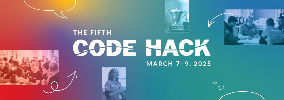 Banner with Code Hack logo and image of past participants